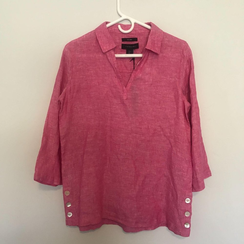 Tahari Women’s Linen Tunic Pink Blouse